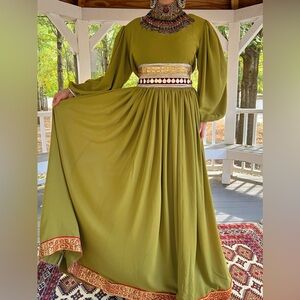 Elegant Olive Afghan Dress